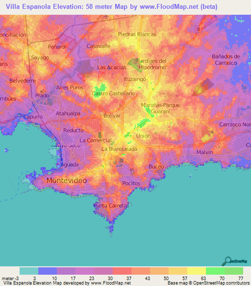 Villa Espanola,Uruguay Elevation Map