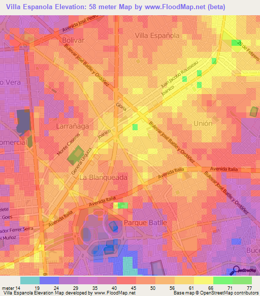 Villa Espanola,Uruguay Elevation Map