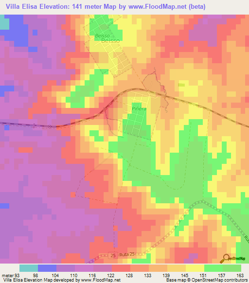 Villa Elisa,Uruguay Elevation Map