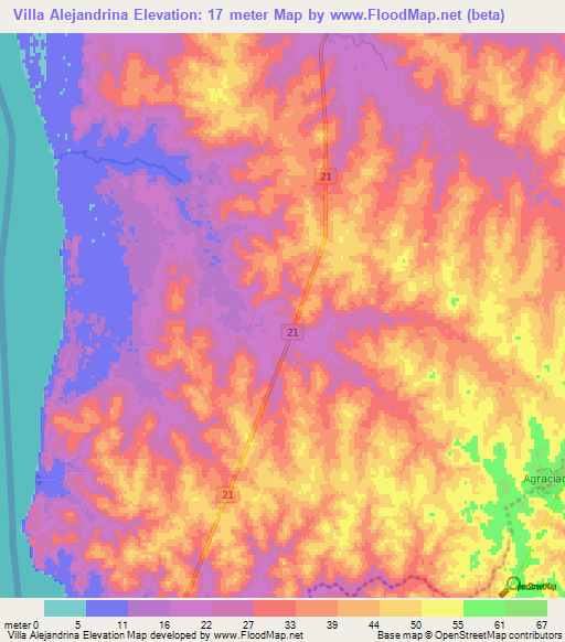 Villa Alejandrina,Uruguay Elevation Map