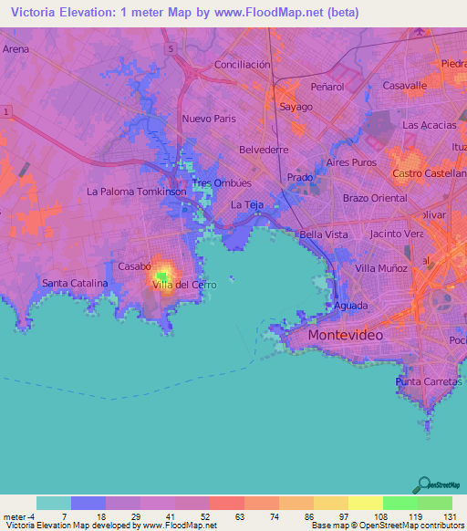 Victoria,Uruguay Elevation Map