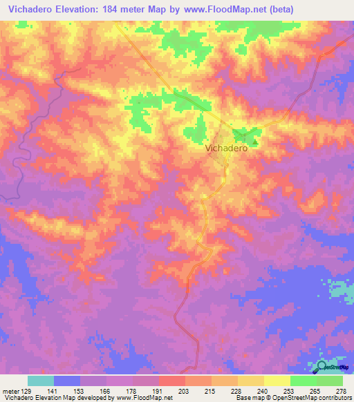 Vichadero,Uruguay Elevation Map