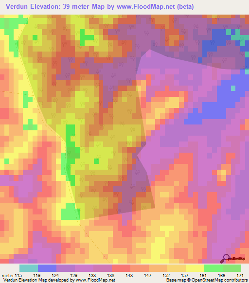 Verdun,Uruguay Elevation Map