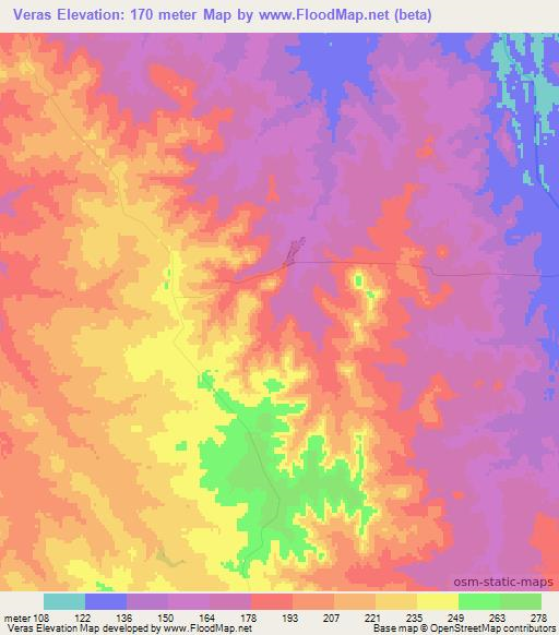 Veras,Uruguay Elevation Map