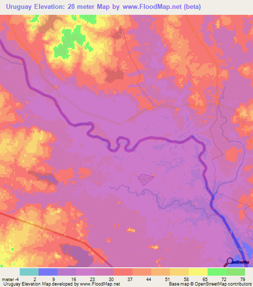Uruguay,Uruguay Elevation Map