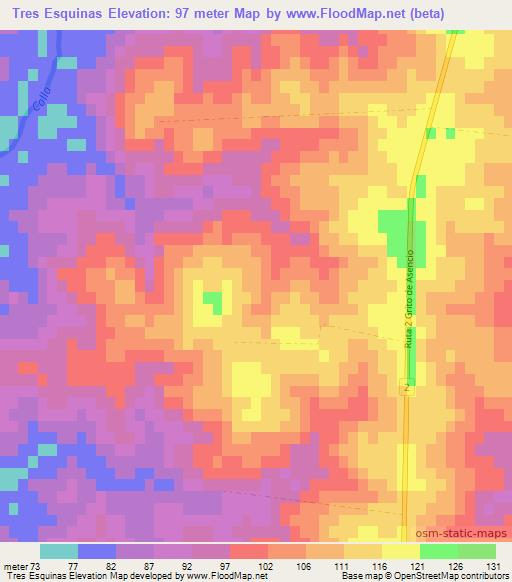 Tres Esquinas,Uruguay Elevation Map
