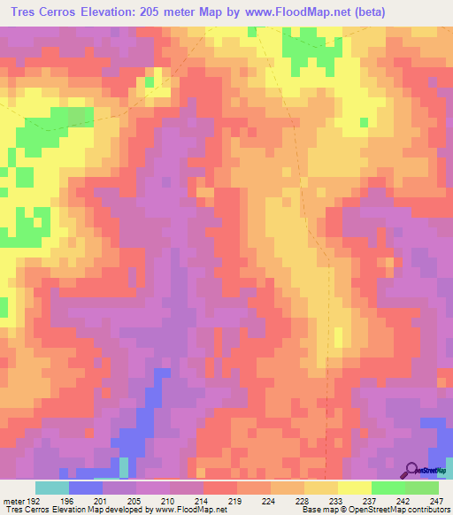 Tres Cerros,Uruguay Elevation Map