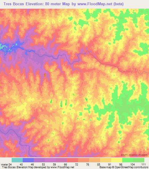 Tres Bocas,Uruguay Elevation Map