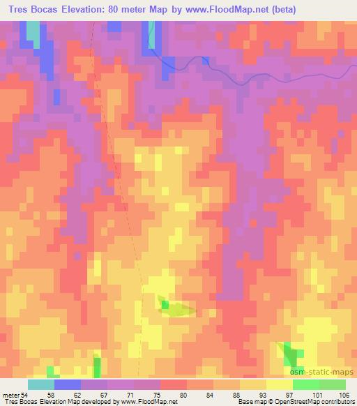 Tres Bocas,Uruguay Elevation Map