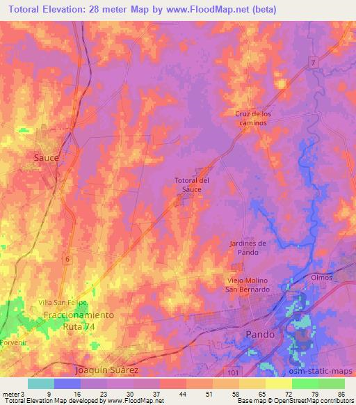 Totoral,Uruguay Elevation Map