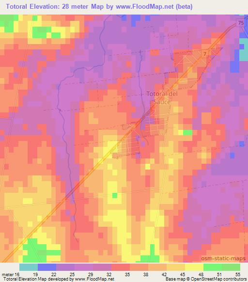 Totoral,Uruguay Elevation Map