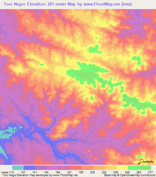 Toro Negro,Uruguay Elevation Map