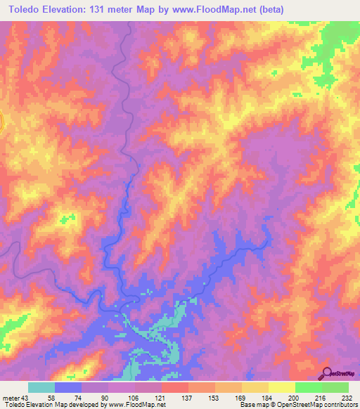 Toledo,Uruguay Elevation Map