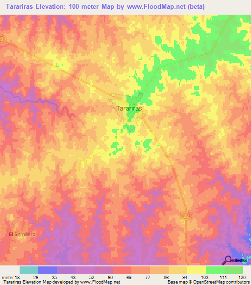 Tarariras,Uruguay Elevation Map