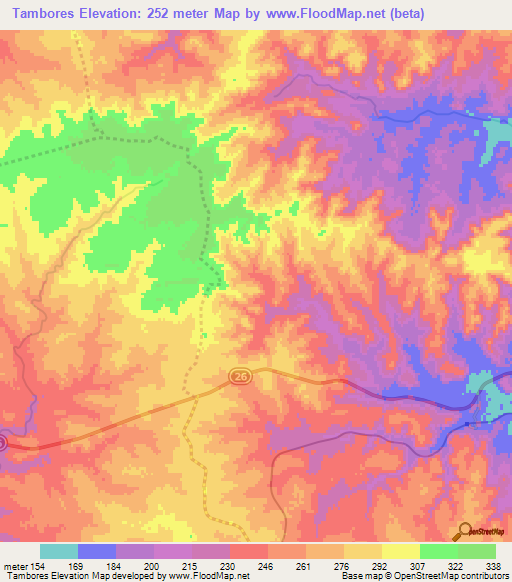 Tambores,Uruguay Elevation Map