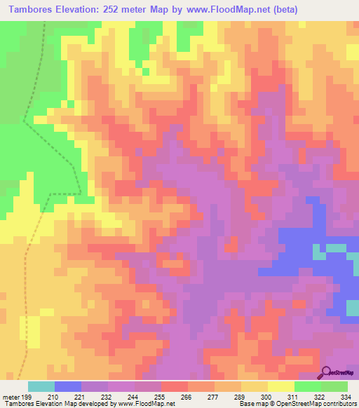 Tambores,Uruguay Elevation Map