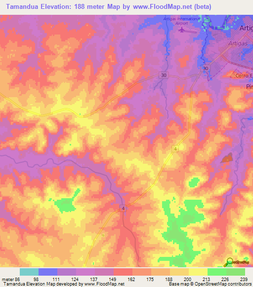 Tamandua,Uruguay Elevation Map