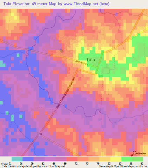 Tala,Uruguay Elevation Map