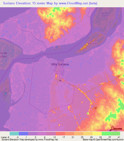 Soriano,Uruguay Elevation Map