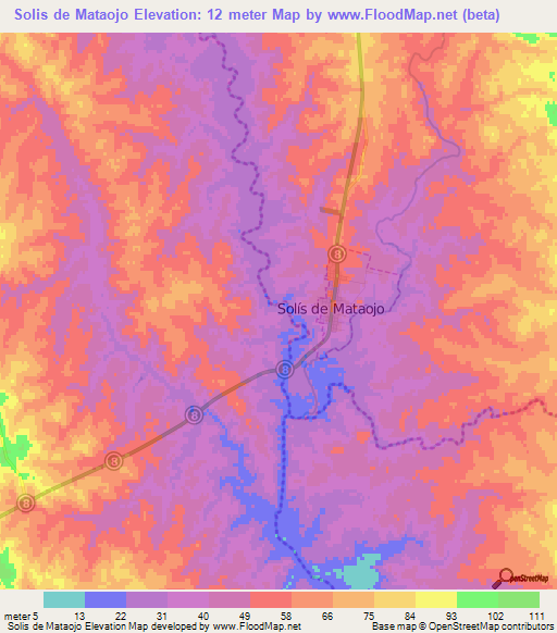 Solis de Mataojo,Uruguay Elevation Map