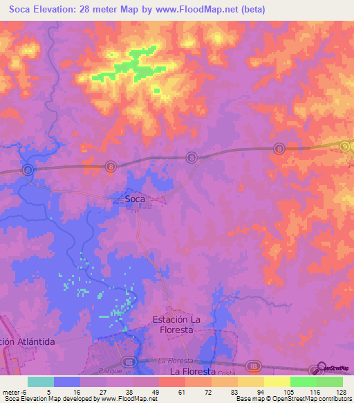 Soca,Uruguay Elevation Map