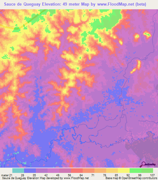 Sauce de Queguay,Uruguay Elevation Map