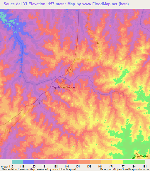 Sauce del Yi,Uruguay Elevation Map