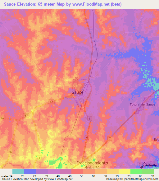 Sauce,Uruguay Elevation Map