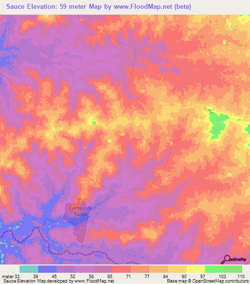 Sauce,Uruguay Elevation Map