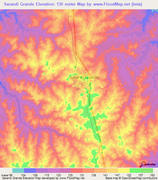 Sarandi Grande,Uruguay Elevation Map
