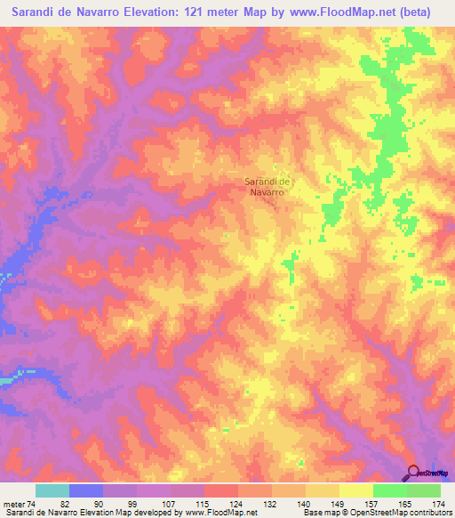 Sarandi de Navarro,Uruguay Elevation Map