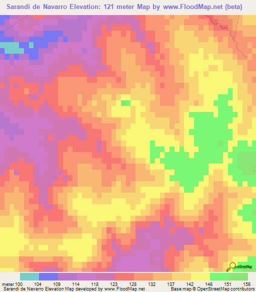 Sarandi de Navarro,Uruguay Elevation Map