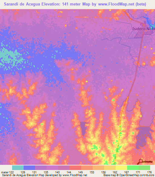 Sarandi de Acegua,Uruguay Elevation Map
