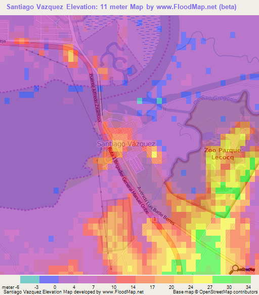 Santiago Vazquez,Uruguay Elevation Map