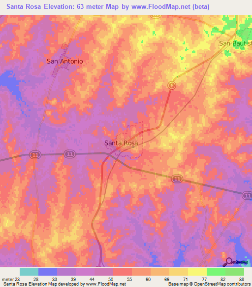 Santa Rosa,Uruguay Elevation Map