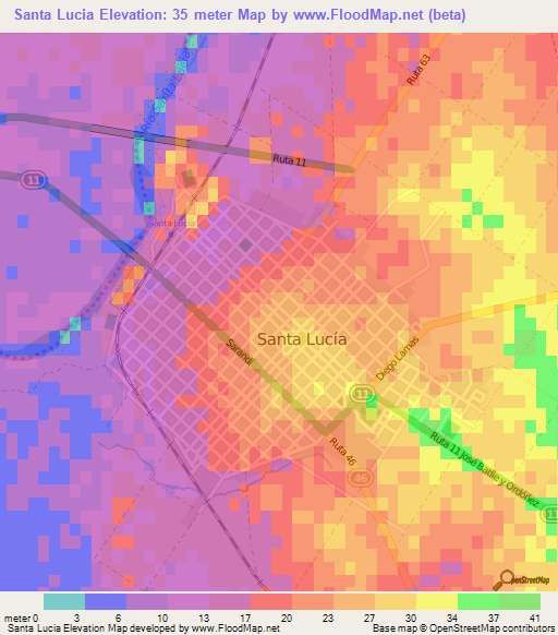 Santa Lucia,Uruguay Elevation Map