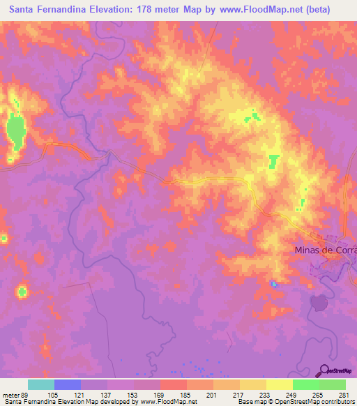 Santa Fernandina,Uruguay Elevation Map
