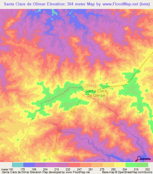Santa Clara de Olimar,Uruguay Elevation Map
