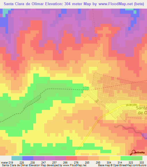 Santa Clara de Olimar,Uruguay Elevation Map
