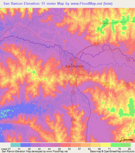 San Ramon,Uruguay Elevation Map