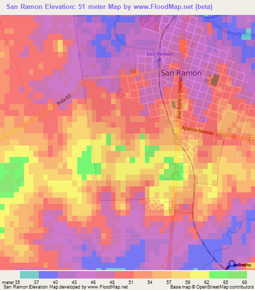 San Ramon,Uruguay Elevation Map