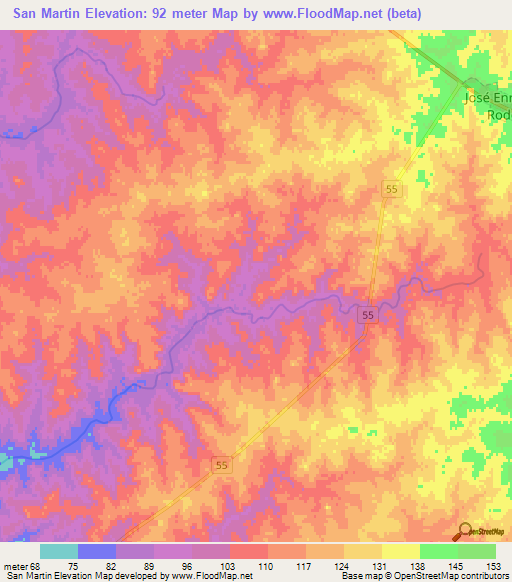 San Martin,Uruguay Elevation Map