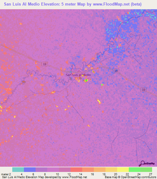 San Luis Al Medio,Uruguay Elevation Map