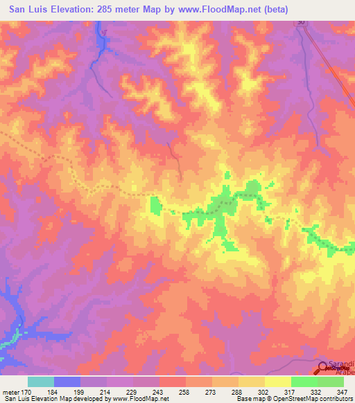San Luis,Uruguay Elevation Map