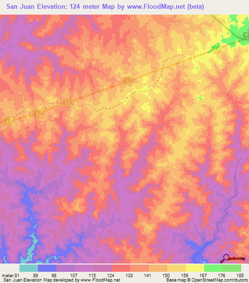 San Juan,Uruguay Elevation Map