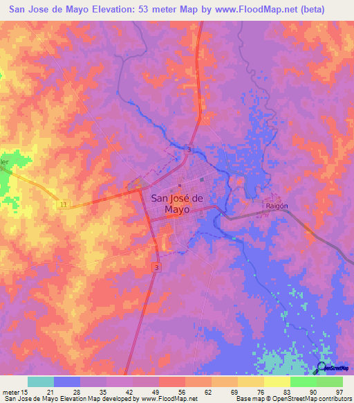 San Jose de Mayo,Uruguay Elevation Map