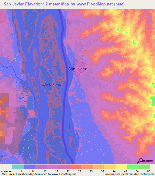 San Javier,Uruguay Elevation Map