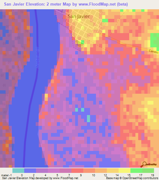 San Javier,Uruguay Elevation Map
