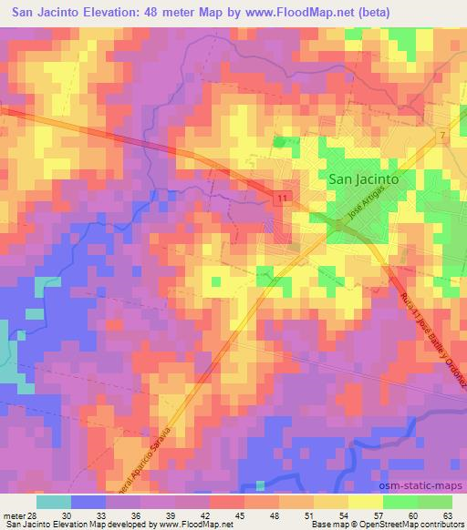 San Jacinto,Uruguay Elevation Map