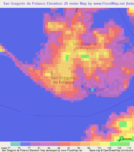 San Gregorio de Polanco,Uruguay Elevation Map